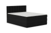 Schwarzes Boxspringbett mit gepolstertem Kopfteil und weißer Matratze vor weißem Hintergrund.