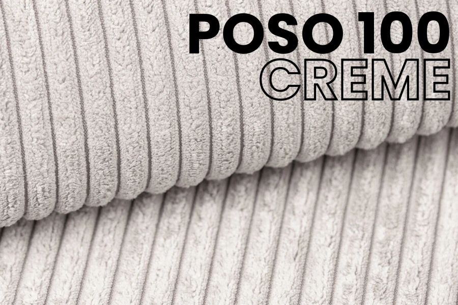 Nahaufnahme Poso 100 Cord-Stoff in Creme, weiche Rippenstruktur für moderne Polstermöbel.
