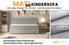 Matis kinderbank in lichtgrijs met bedbak-functie en stofstalen Paros en Poso.