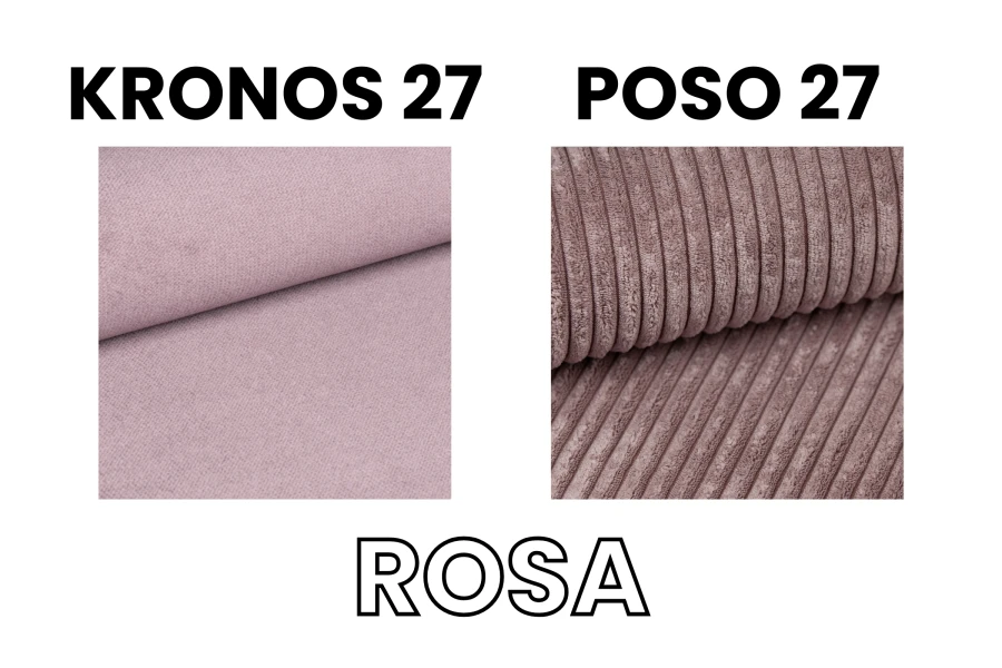 Rosa Bezugsstoffe Kronos 27 und Poso 27 Cord für ein gemütliches Mädchenzimmer-Sofa.