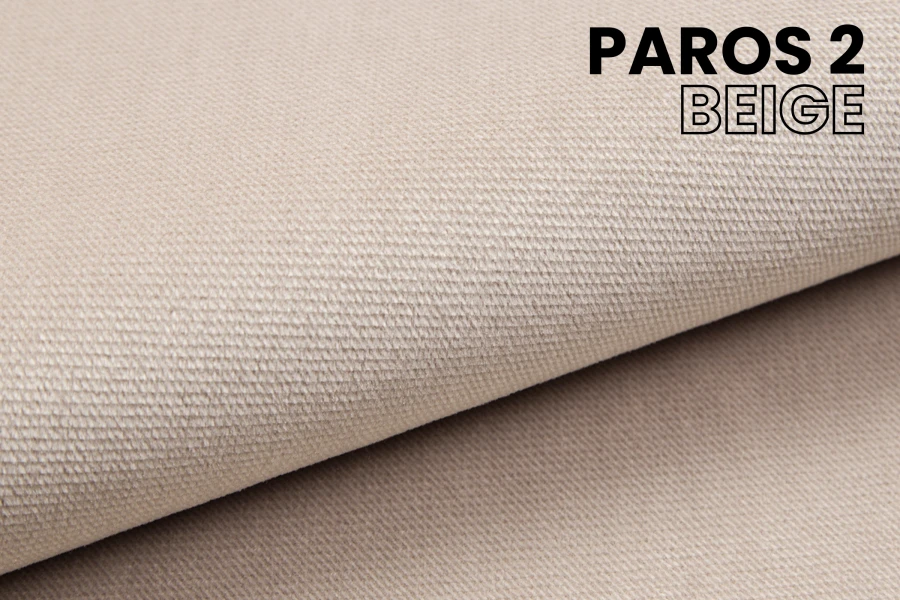 Nahaufnahme vom Möbelstoff Paros 2 in Beige mit feiner Webstruktur für Kindersofas.