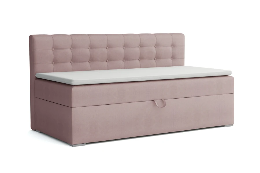 Pink children's sofa Pati with quilted backrest and integrated bed box.