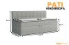Afmetingen van de Pati kinderbank in grijs met detailmaten voor de kinderkamer.