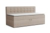 Beige kindersofa Pati met beddenkast en gecapitonneerd hoofdbord