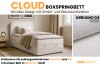 Cloud Boxspringbett in Weiß aus Bouclé-Stoff mit Stauraumfunktion und stilvollem Design.