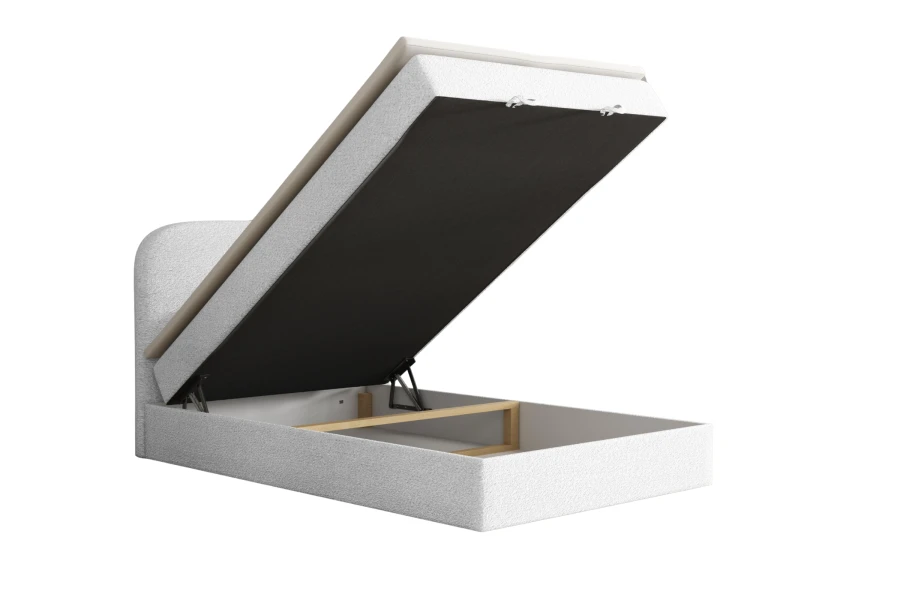 Boxspringbett Cloud mit seitlich öffnendem Bettkasten für praktischen Stauraum.