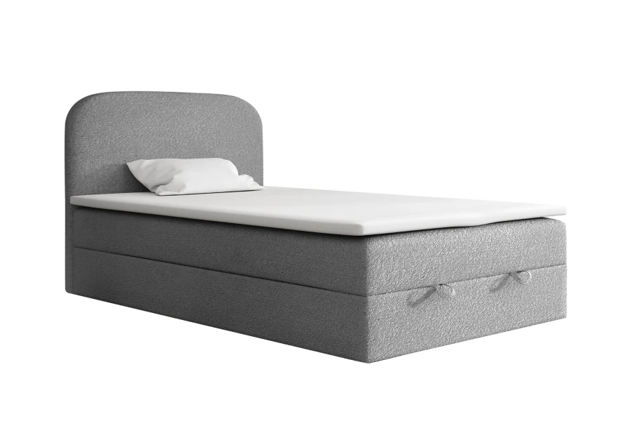 Cloud Boxspringbett in Grau: Komfortables Einzelbett mit weichem Strukturbezug.