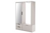 Moderne beige Garderobe mit Ganzkörperspiegel, Schubladen und integrierter Sitzbank für den Flur.