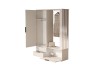 Offene beige Flurgarderobe mit viel Stauraum für Kleidung, Taschen und Schuhe, modernes Design.