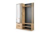 Moderne Flurgarderobe in Eiche und Schwarz mit Spiegel, Haken und Ablagefächern.