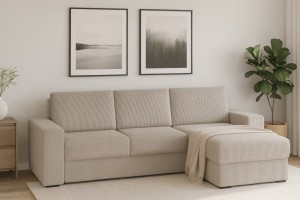 TOCO Sofa mit Schlaffunktion Bettkasten, Schlafsofa in Cord Boucle Velours Deine Möbel