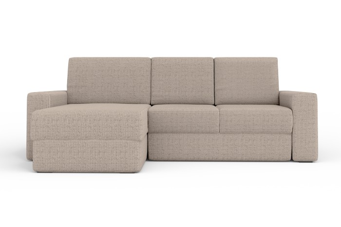 Beiges Cord-Ecksofa mit Ottomane links, moderne Couch für das Wohnzimmer.