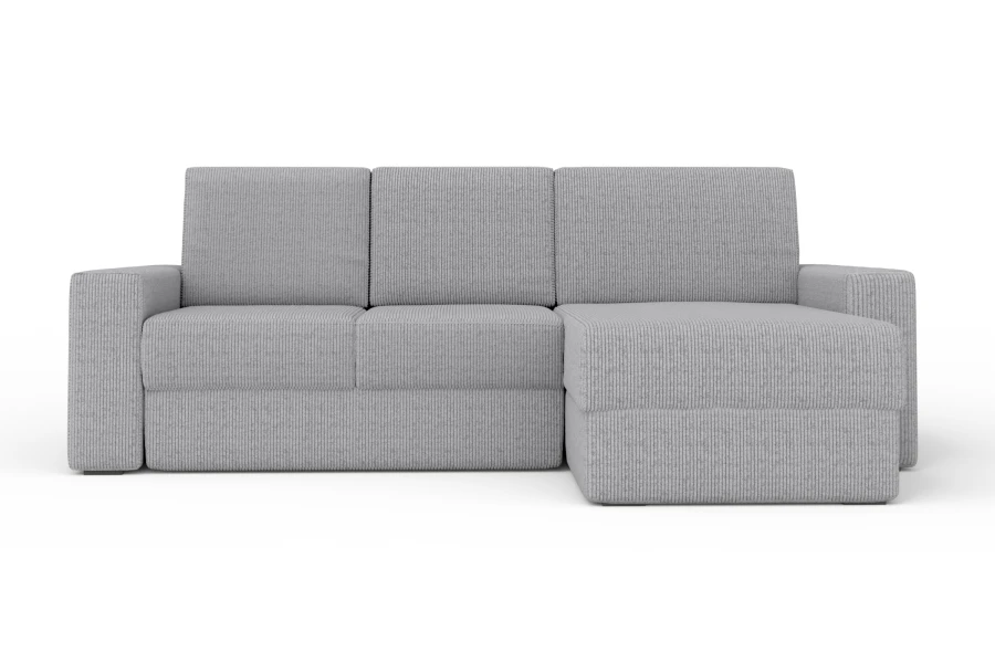 Graues Ecksofa Cord mit Recamiere rechts, gemütliches L-Sofa für das Wohnzimmer.