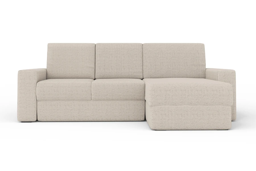 Beiges Ecksofa aus Cordstoff mit Recamiere rechts, modernes Wohnzimmer Sofa.