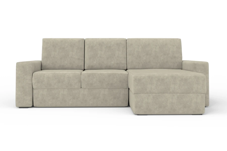 Beiges Ecksofa mit Stoffbezug und Recamiere rechts, zeitloses Design.