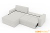 Hellgraues Ecksofa mit Schlaffunktion und Maße-Angaben: 230 cm Breite und 120 cm Tiefe der Recamiere.
