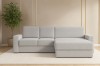 Modernes graues Ecksofa in einem stilvoll eingerichteten Wohnzimmer mit Zimmerpflanze.