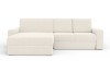 Ecksofa mit Recamiere in Creme aus Bouclé-Stoff auf weißem Hintergrund