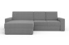Ecksofa mit Recamiere in Grau aus Bouclé-Stoff auf weißem Hintergrund