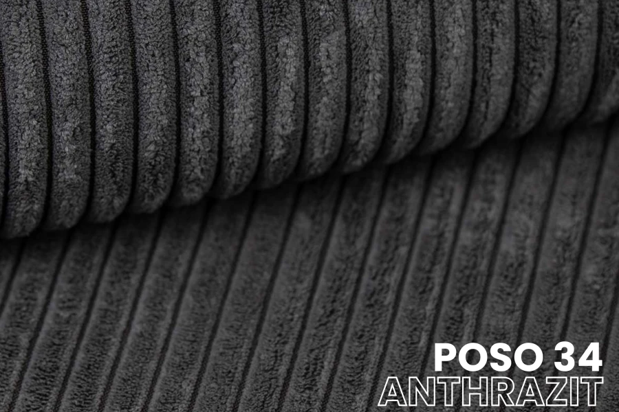 Nahaufnahme von anthrazitfarbenem Kordstoff Poso 34 Textur