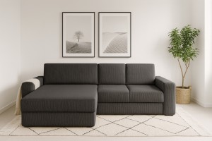 TOCO XL Ecksofa Wohnlandschaft mit Schlaffunktion Bettkasten, Schlafsofa in Cord Boucle Velours Deine Möbel