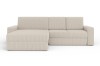Beiges Ecksofa mit Cord-Struktur in L-Form auf weißem Hintergrund, Frontalansicht.