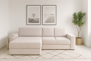 TOCO XL Ecksofa Wohnlandschaft mit Schlaffunktion Bettkasten, Schlafsofa in Cord Boucle Velours Deine Möbel