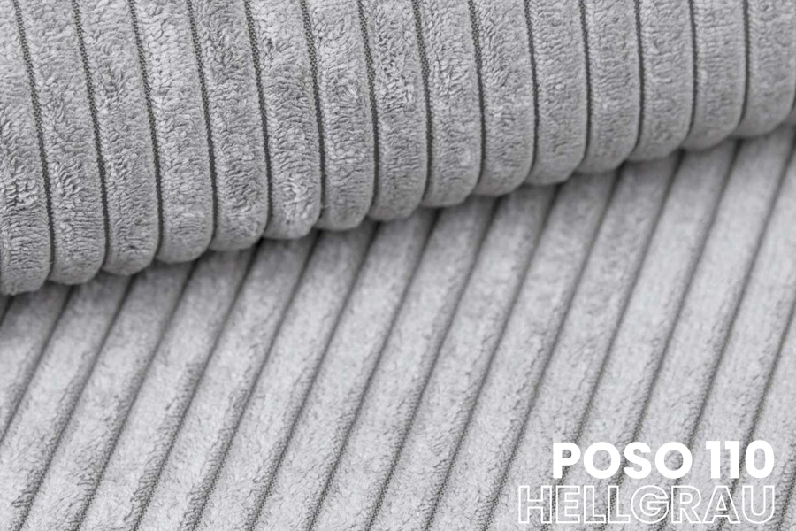 Detailansicht des hellgrauen Cordstoffs Poso 110 mit markanter Rippenoptik.