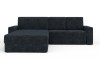 Anthrazitfarbenes Ecksofa in L-Form, dunkle Couch vor weißem Hintergrund.