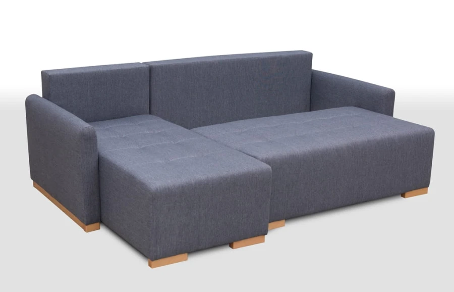 Modernes graues Ecksofa in L-Form für ein stilvolles Wohnzimmer.