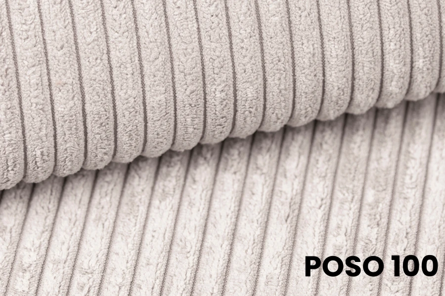 Detailweergave ribstof Poso 100 in beige voor boxspringbedden.