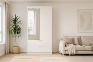 MAROKO Kleiderschrank 103 cm Schiebetürenschrank 2-türig mit Schubladen Spiegel