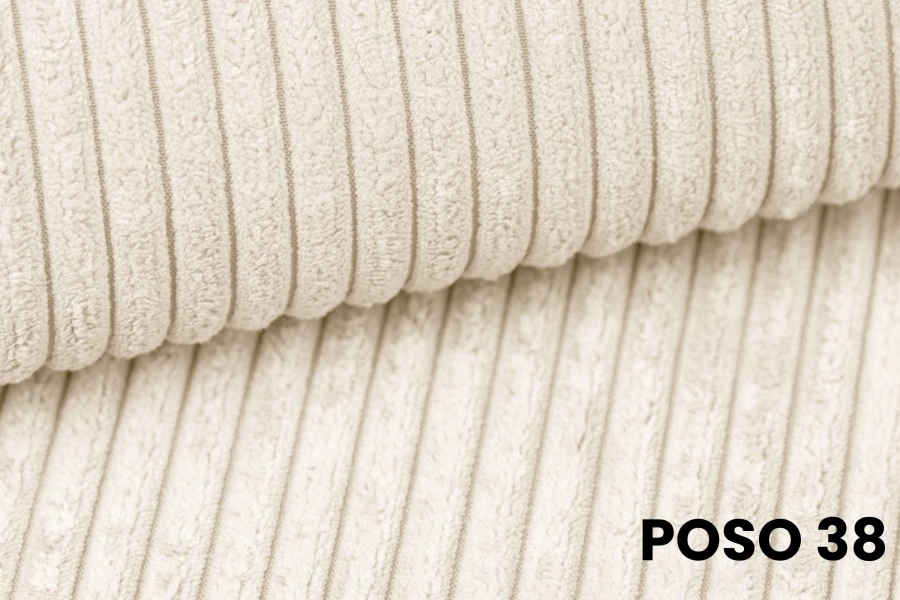 Nahaufnahme des beigen Cord-Stoffes POSO 38 für Polstermöbel.