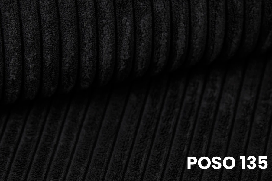 Detailansicht des schwarzen Cord-Bezugsstoffs POSO 135 für Polstermöbel.