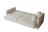 Beiges Bouclé-Schlafsofa in ausgeklappter Liegefunktion vor weißem Hintergrund.