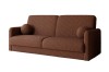 Braunes Bouclé-Sofa mit zwei runden Kissen, modernes Design für das Wohnzimmer.