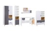 Modernes Möbelset für Jugendzimmer in Weiß, Grau und Eiche bestehend aus Schrank und Schreibtisch.