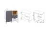 Sideboard Maße 80x84x40 cm in Weiß, Grau und Eiche-Optik mit Schubladen.