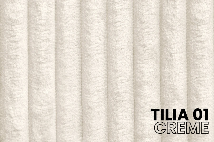Nahaufnahme des hochwertigen Cord-Bezugsstoffes Tilia 01 in der Farbe Creme für Polstermöbel.