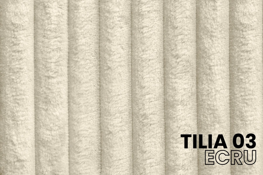 Stoffmuster Tilia 03 Ecru: Detailansicht der weichen Rippenstruktur für Polstermöbel.