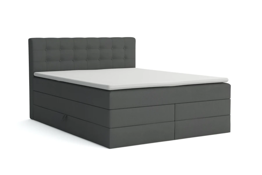 Freistehendes Sante Boxspringbett in Schwarz mit dekorativem Kopfteil