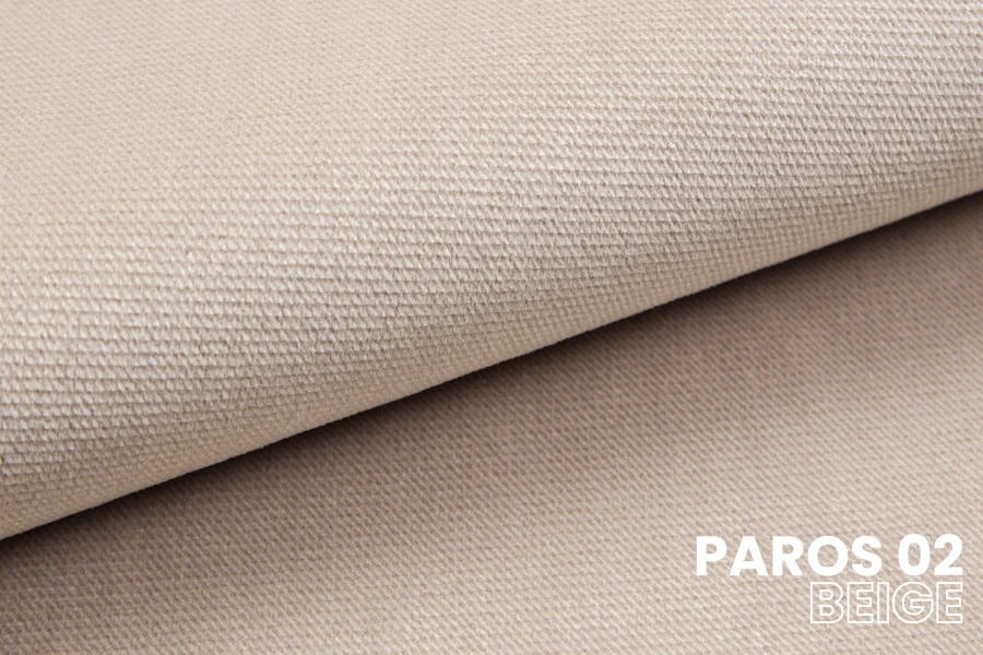 Stoffprobe Paros 02 Beige: Detailaufnahme der feinen Textur für Polsterbetten.