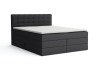 Anthrazitfarbenes Boxspringbett mit gepolstertem Kopfteil und weißem Topper.
