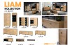 Liam Möbel-Kollektion Übersicht: Sideboards, Vitrinen und Tische mit Zentimeter-Maßen.