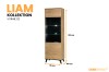 Hohe Vitrine Liam 02 in Eichenoptik mit LED-Beleuchtung und Glasböden. Maße: 191x61x40 cm.