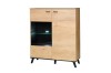 Modernes Sideboard Liam in Eichenoptik mit integrierter LED-Beleuchtung und schwarzen Akzenten.