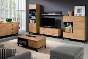 LIAM B Wohnzimmer-Set Wohnwand Set Eiche Lefkas Schwarz Deine Moebel