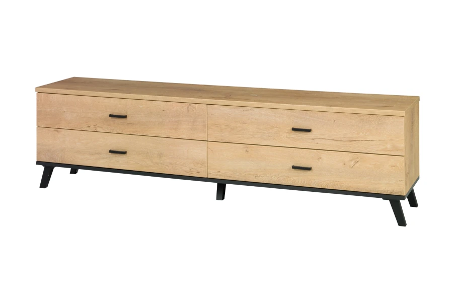TV-Lowboard in Eichenoptik mit 4 Schubladen und schwarzen Beinen – Serie Liam.