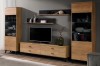 Wohnwand-Set Liam in Eiche-Nachbildung mit TV-Lowboard, Vitrinen und Wandregalen.