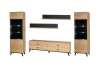 5-teiliges Wohnzimmer-Set Liam mit beleuchteten Vitrinen, Lowboard und Wandboards.